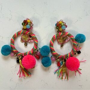 Casa Chiqui Colorful Pom Pom Hoop Earrings
